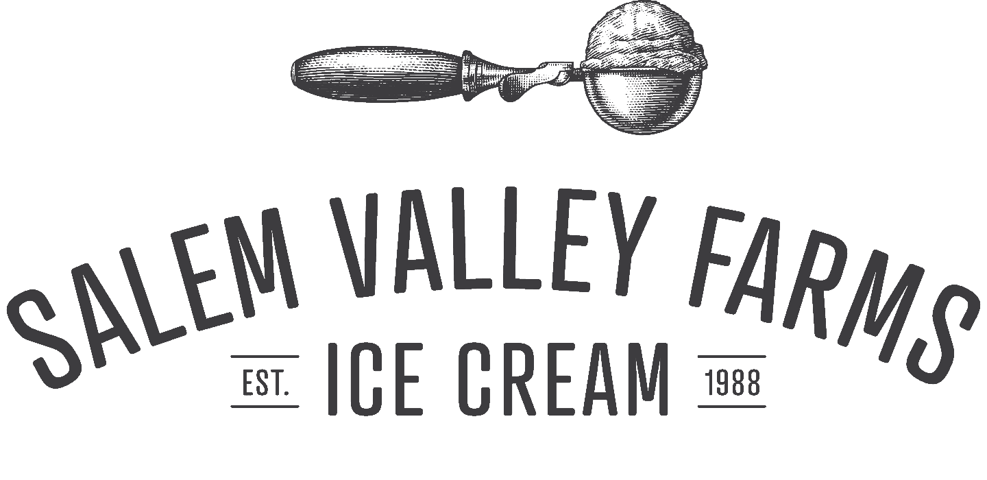 A black-and-white logo for Salem Valley Farms Ice Cream featuring an ice cream scoop icon above the text.