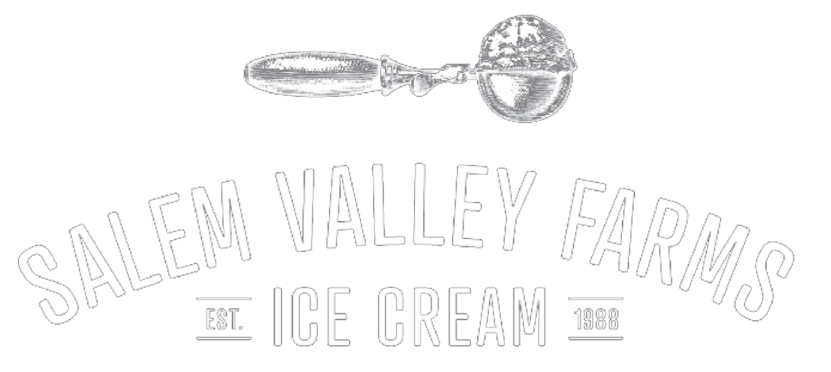 Logo for Salem Valley Farms Ice Cream featuring a vintage ice cream scoop graphic above the brand name and EST. 1992 text.
