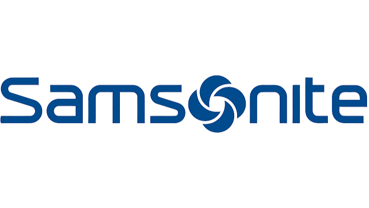 Logotipo de Samsonite en azul con emblema de espiral estilizado