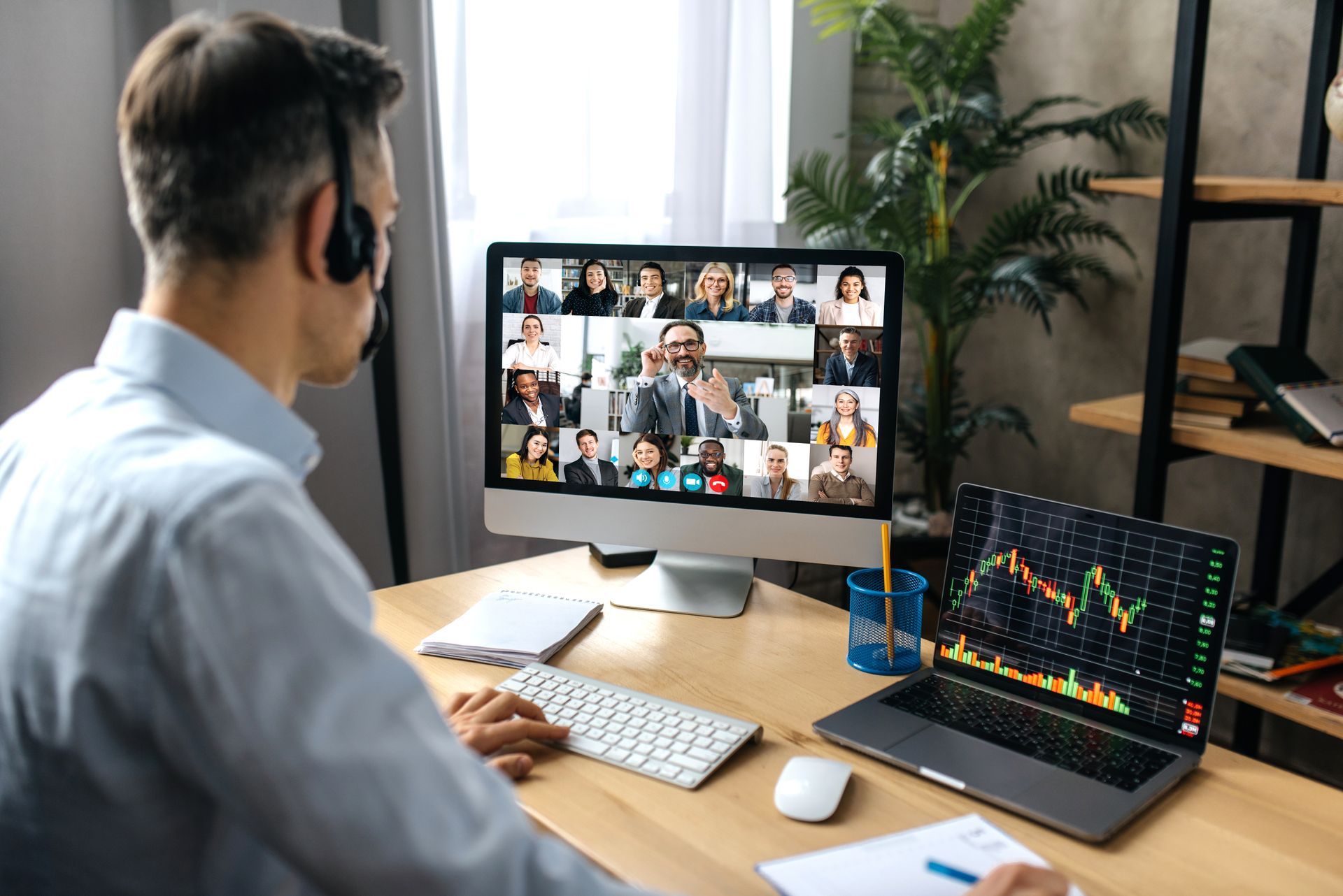 Virtual meeting, video call.