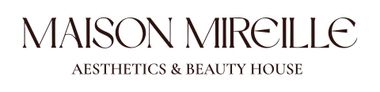 Logo für Maison Mireille mit dem Schriftzug „Aesthetics & Beauty House“ auf beigem Hintergrund.
