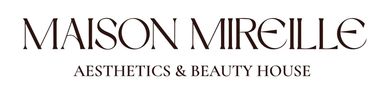 Logo für Maison Mireille mit dem Schriftzug „Aesthetics & Beauty House“ auf beigem Hintergrund.