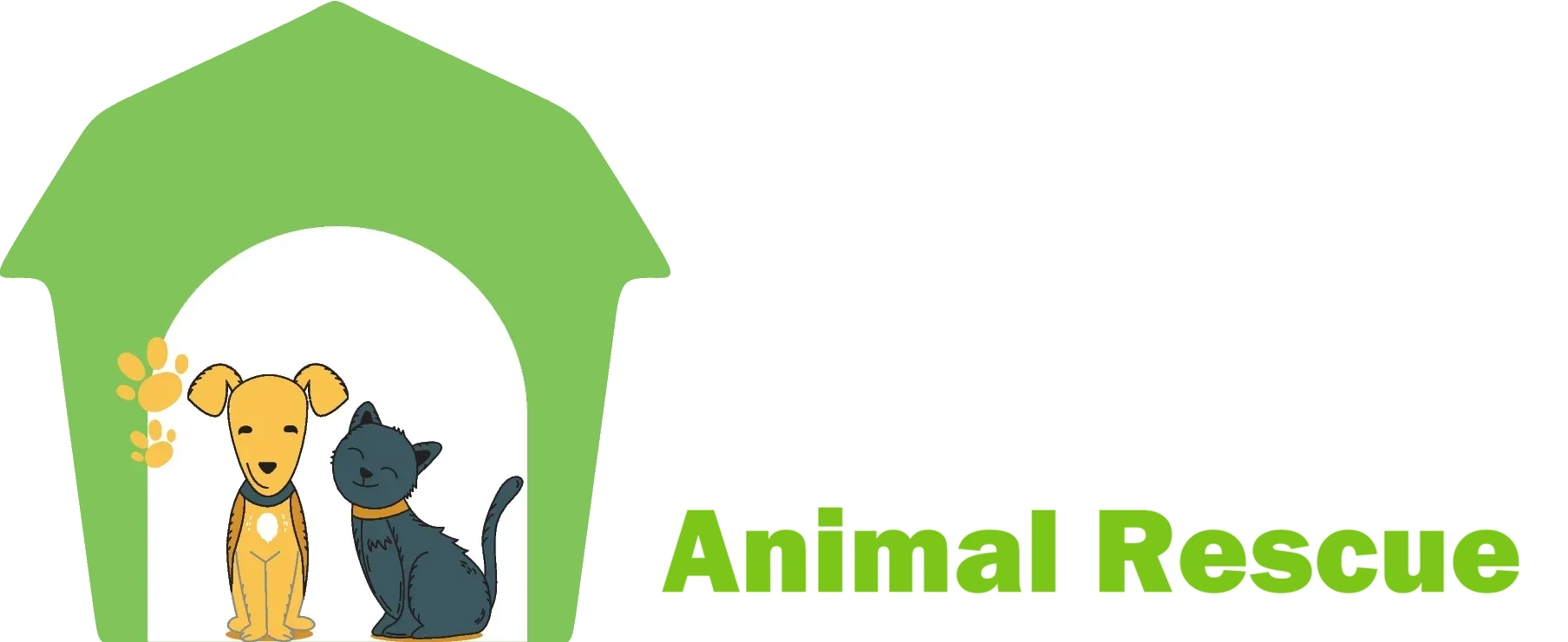 Dog and cat inside a green house, with the words "Animal Rescue" to the right.