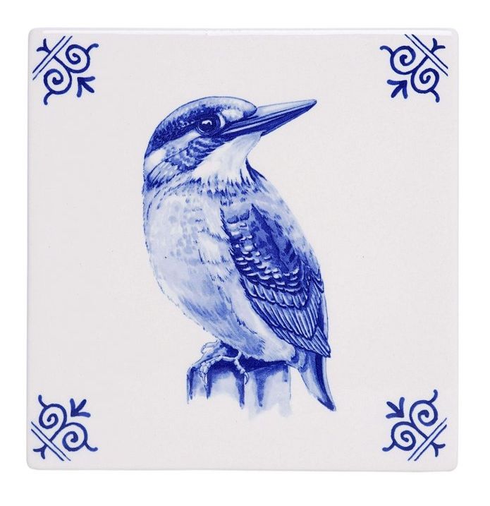 IJSVOGELTJE  OP TEGEL - HEINEN DELFTS BLAUW