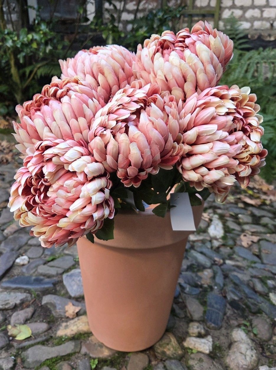 PRACHTIGE KUNST CHRYSANT - TWEEKLEURIG OUD ROZE