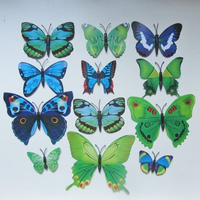 VLINDERS - ENKELE VLEUGELS BLAUW - GROEN SET 12 STUKS 2,50