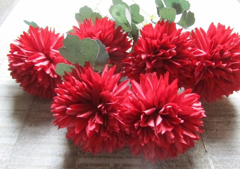 POMPOM KUNST CHRYSANT - KOOPJE - HELDER ROOD