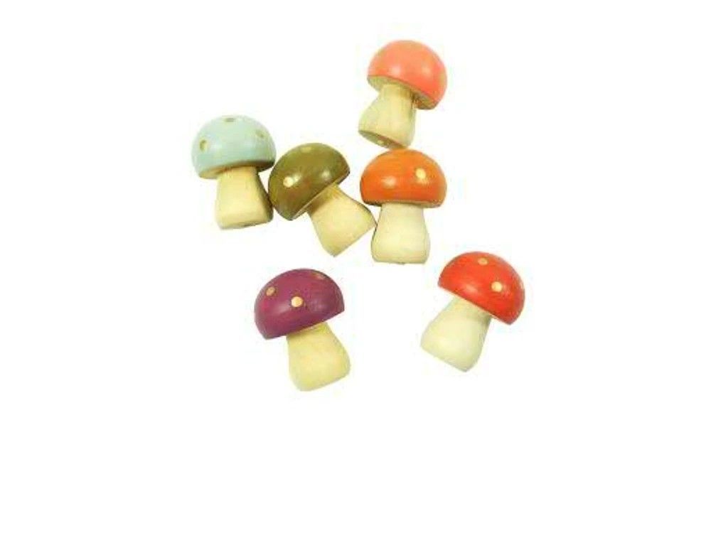 PADDENSTOELTJES - HOUT - GEKLEURD SET 6 STUKS 2 EURO