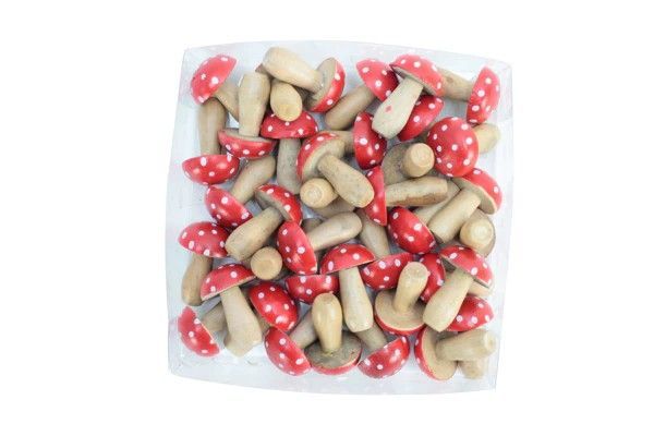 PADDENSTOELTJES - HOUT - ROOD WITTE STIP SET 6 STUKS 3 EURO