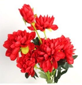 DAHLIA - KUNST - 6 BLOEMEN - ROOD