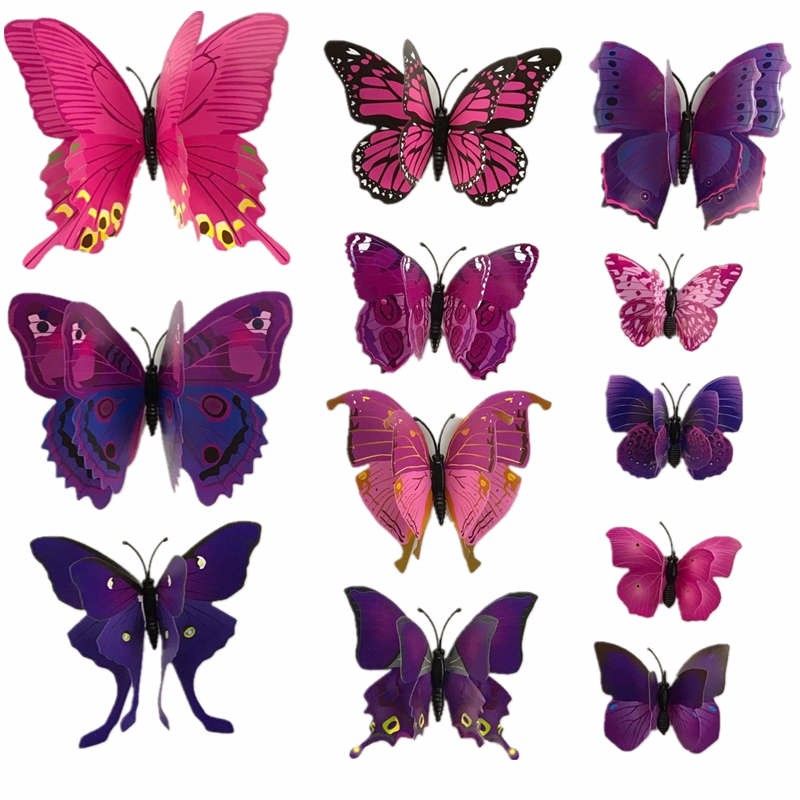VLINDERS - DUBBELE VLEUGELS PAARS ROZE - SET 12 STUKS 3,50
