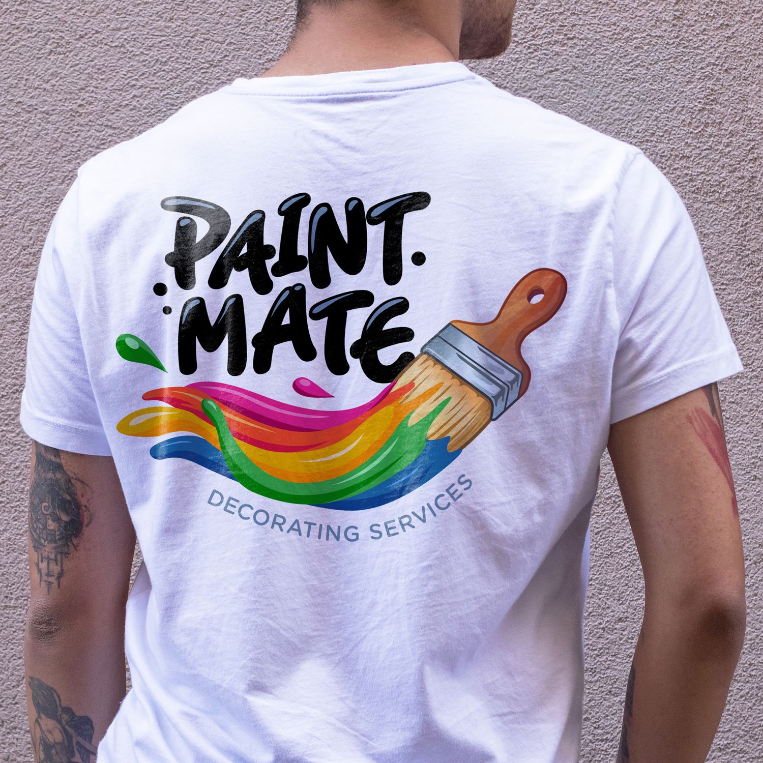 Paint Mate logo design on white tshirt