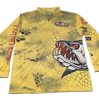 Tan Amazon River Monsters fishing jersey apparel with monster fish graphic
