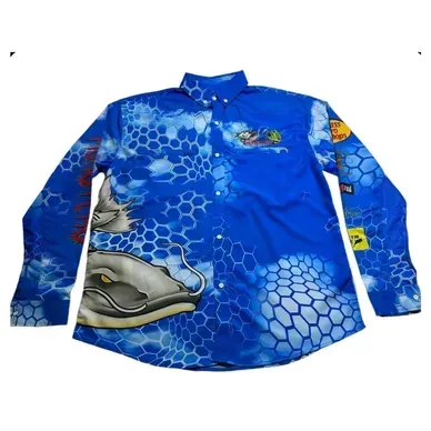 Blue Amazon River Monsters fishing jersey apparel with fish scale pattern
