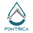 Logotipo de Fontrixa con contorno de gota de agua color turquesa y llave inglesa y alicates cruzados en gris.