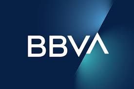 Logotipo de BBVA en blanco sobre un fondo degradado azul oscuro.