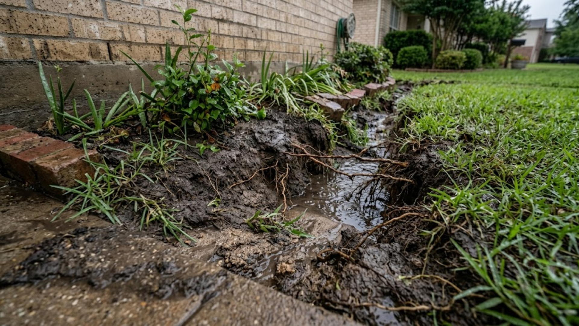 erosion caused by poor drainage in residential yard
