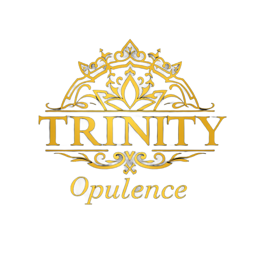 A gold logo for trinity opulence with a crown