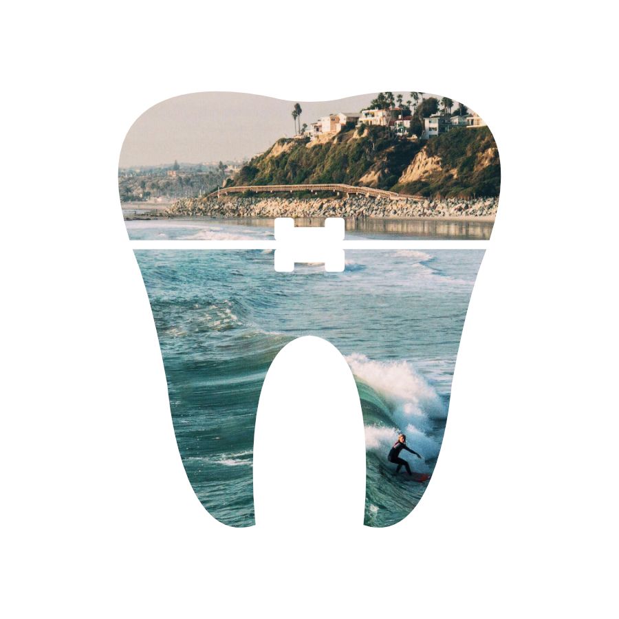 A tooth with a picture of a surfer in it