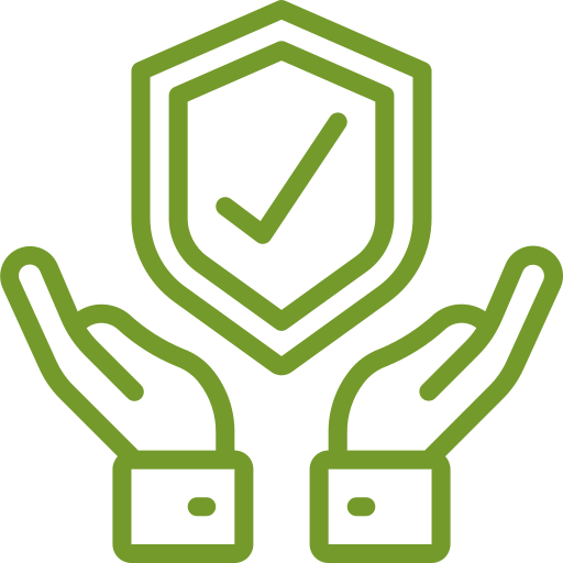 A pair of hands holding a shield with a check mark on it.