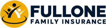 Fullone Family Insurance logo with yellow circle and black family icon on white background