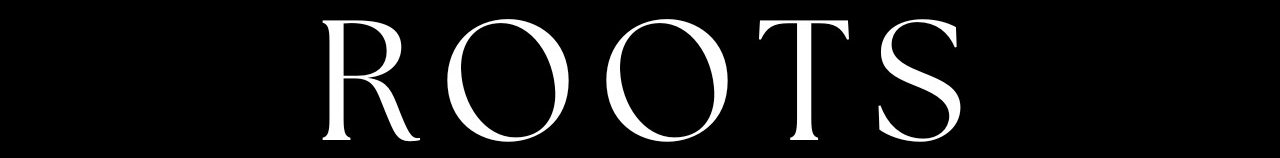 The logo for roots head spa and salon is black and gold.