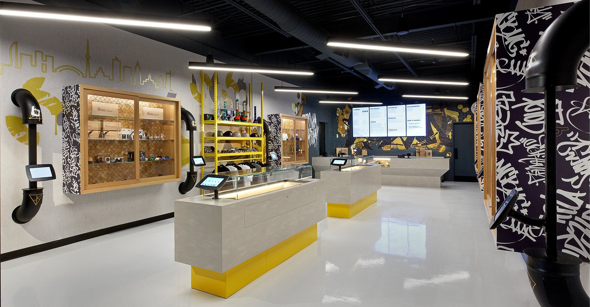 A large room with a lot of furniture and a lot of displays.