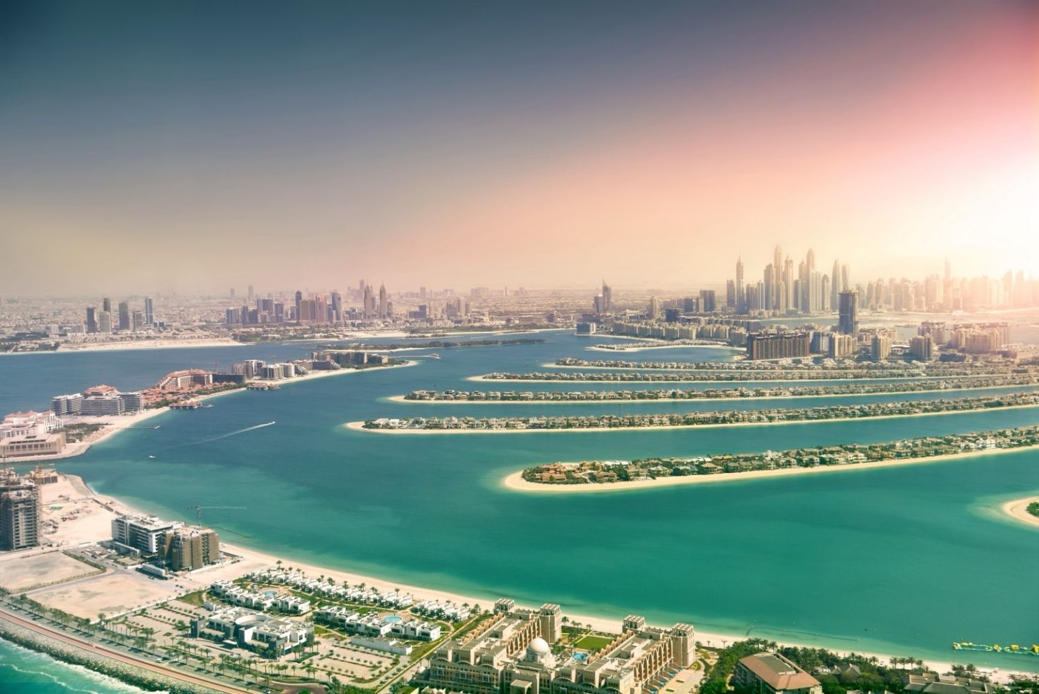 An aerial view of the palm jumeirah in dubai , united arab emirates.