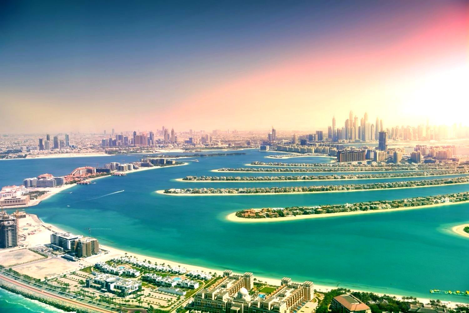 An aerial view of the palm jumeirah in dubai , united arab emirates.