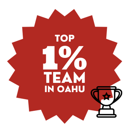Red badge reading “Top 1% Team in Oahu” with a small trophy icon.