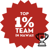 Red badge reading “TOP 1% TEAM IN HAWAII” with a small trophy icon