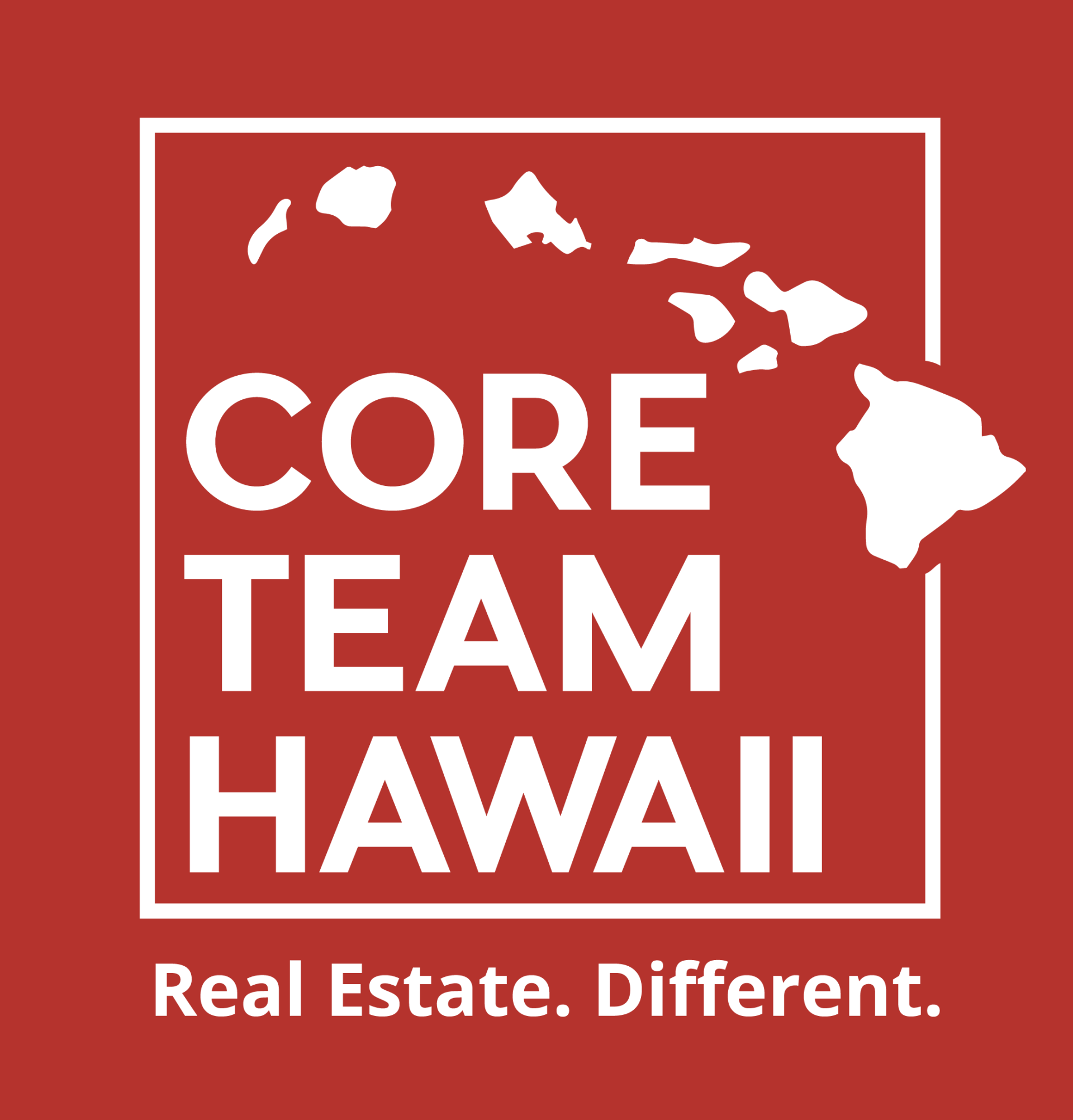 Core Team Hawaii real estate logo on red background with white text and Hawaii islands silhouette