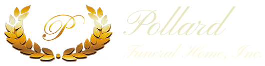 Gold laurel wreath logo with elegant cursive text &ldquo;Pollard&rdquo; on a white background
