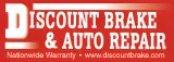 Discount Brake & Auto Repair red logo with website and Nationwide Warranty text