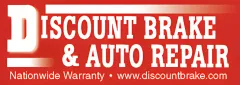 Discount Brake & Auto Repair red logo with website and Nationwide Warranty text