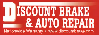 Discount Brake & Auto Repair red logo with website and Nationwide Warranty text