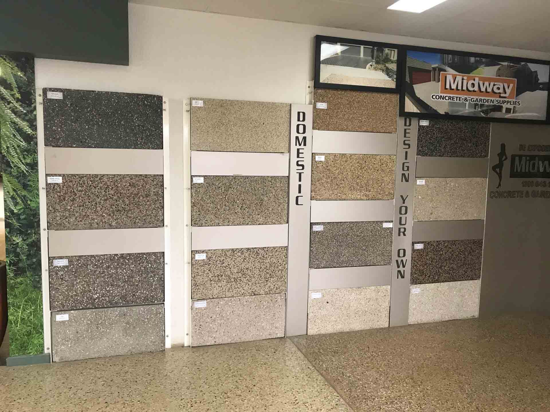 There are many different types of tiles on display in this room