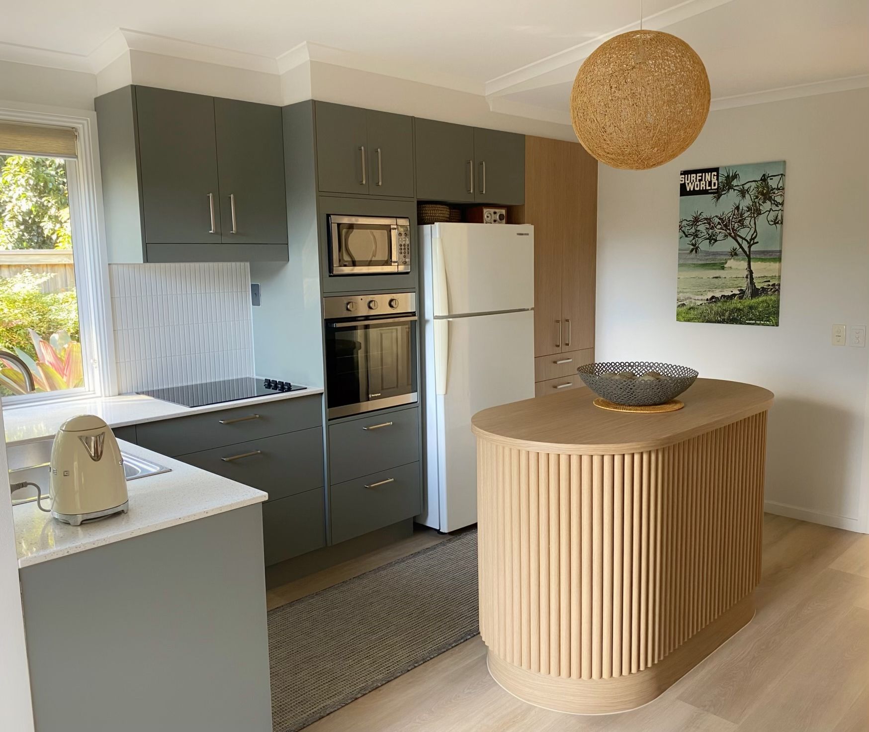 Modern kitchen with gray cabinets — Piscopo Kitchens Plus In Forster, NSW