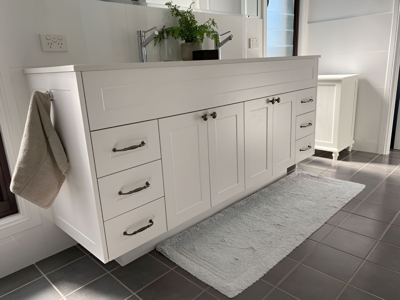 A Bathroom With a White Vanity — Piscopo Kitchens Plus In Taree, NSW