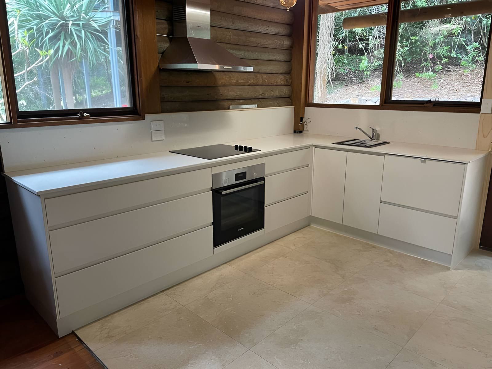 Modern Kitchen With Large Windows — Piscopo Kitchens Plus In Forster, NSW