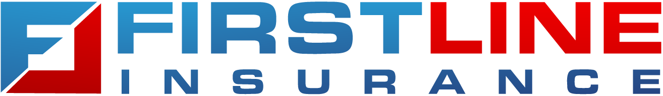 Logo for First Line Insurance featuring a stylized blue and red letter F icon next to the company name in text.