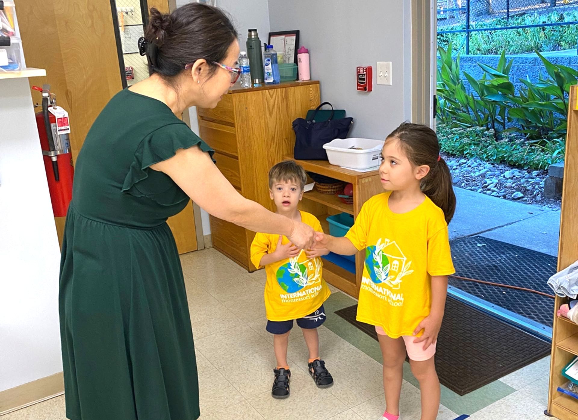 Montessori children working in the classroom