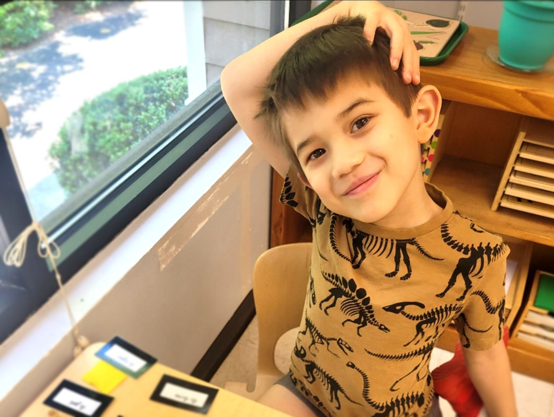 Montessori child writing