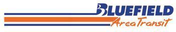 Logo for Bluefield Area Transit: blue, orange, and white horizontal lines with text.
