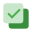 Green checkmark inside a light green square, overlapping a dark green 