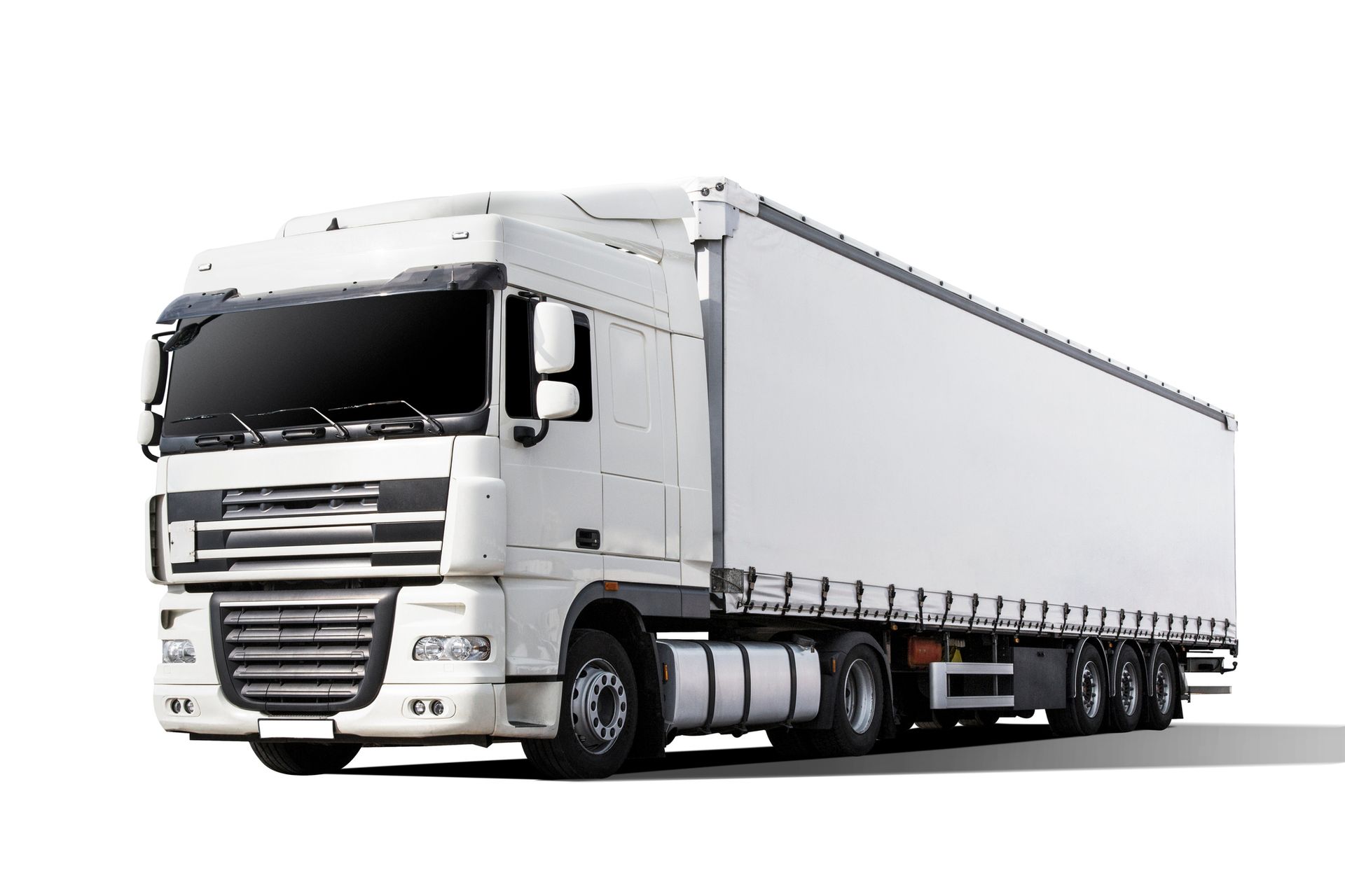 A white semi truck is parked on a white background. A white semi truck is parked on a white background.