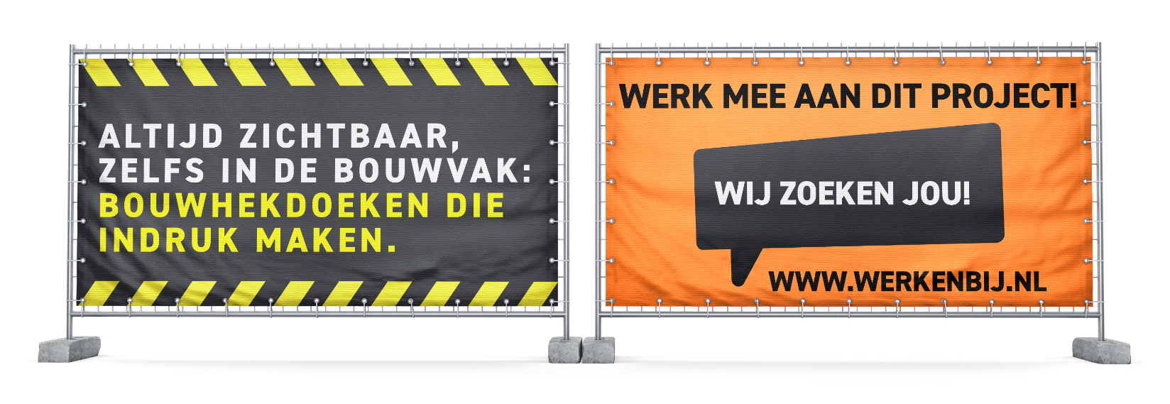 voorbeeld bouwhekdoeken: Altijd zichtbaar zelfs in de bouwvak: Bouwhekdoeken die indruk maken.
Personeel gezocht bouwhekdoek