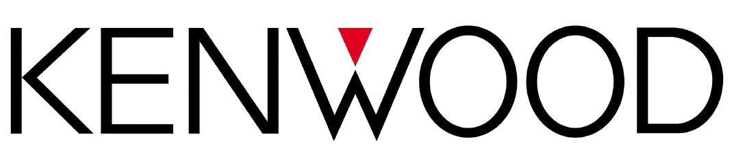 Kenwood logo in black with a red triangular accent in the wordmark
