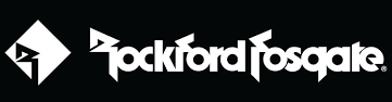 Rockford Fosgate logo in white on a black background