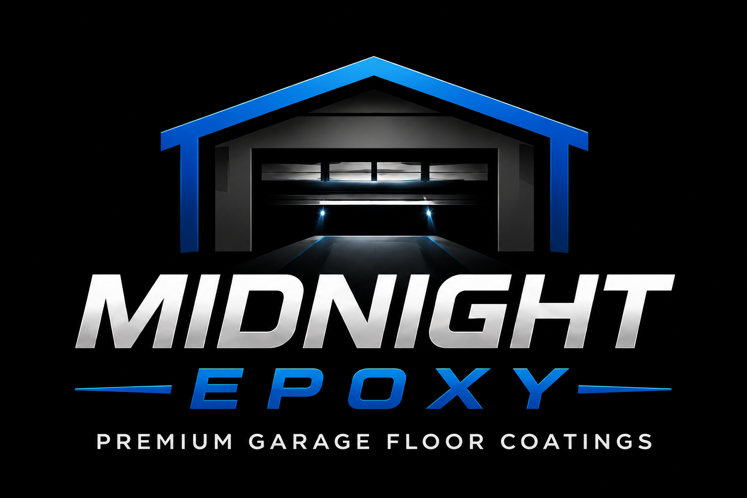 Logo for Midnight Epoxy featuring a paint roller, dark blue and silver colors.